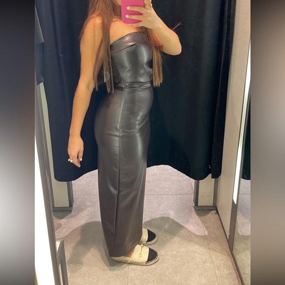 Zara Dresses & Skirts - Strapless Faux Leather Dress